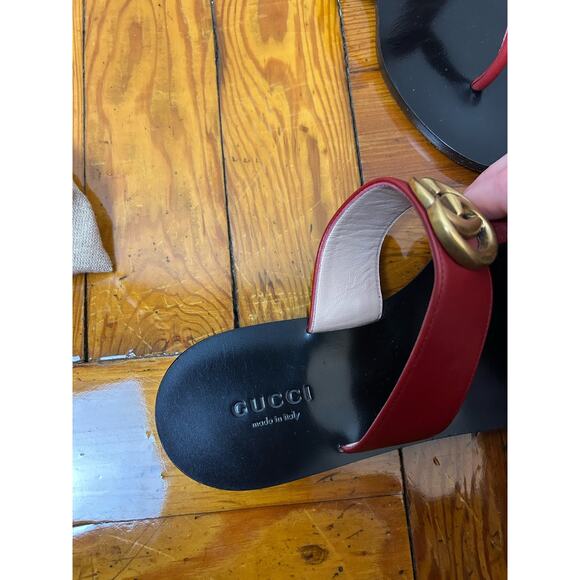 Gucci Marmont GG Thong Sandals EU 34.5 US 4.5 Red Leather Flat Flip Flop Slide - Picture 8 of 8